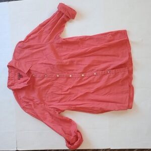 XL Merona Coral Long Sleeve Button-Down Dress Casual Solid Shirt Roll Sleeves